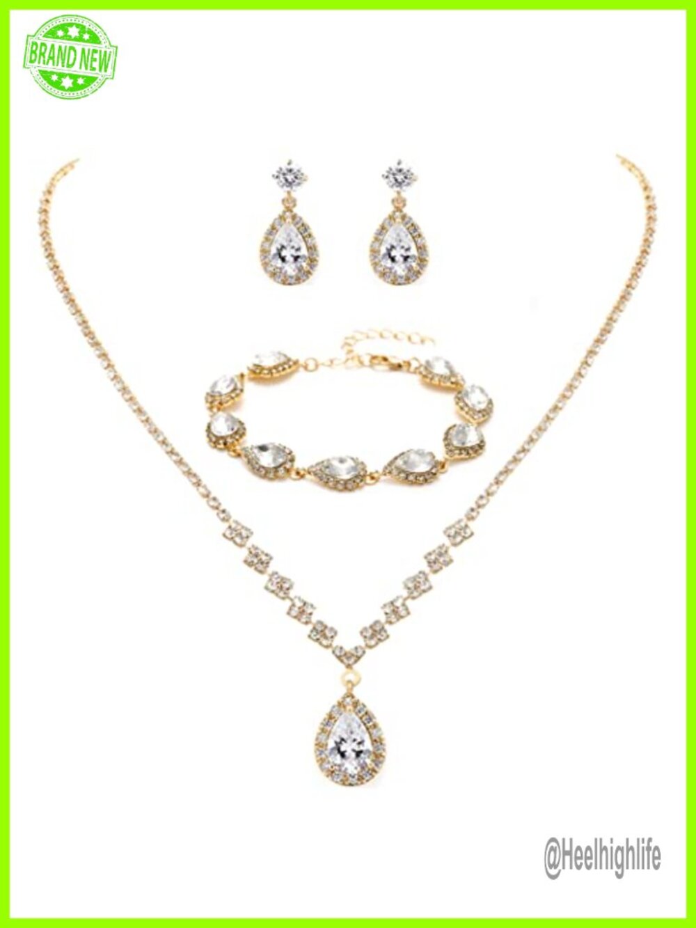 Crystal Rhinestone Bridal Necklace Earrings Bracelet Jewelry Set